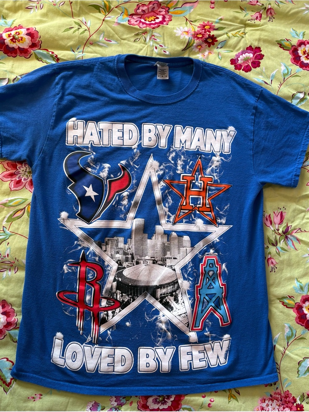 Hated By Many Houston Texans astros rockets oilers blue graphic tee M 25x20 GUC